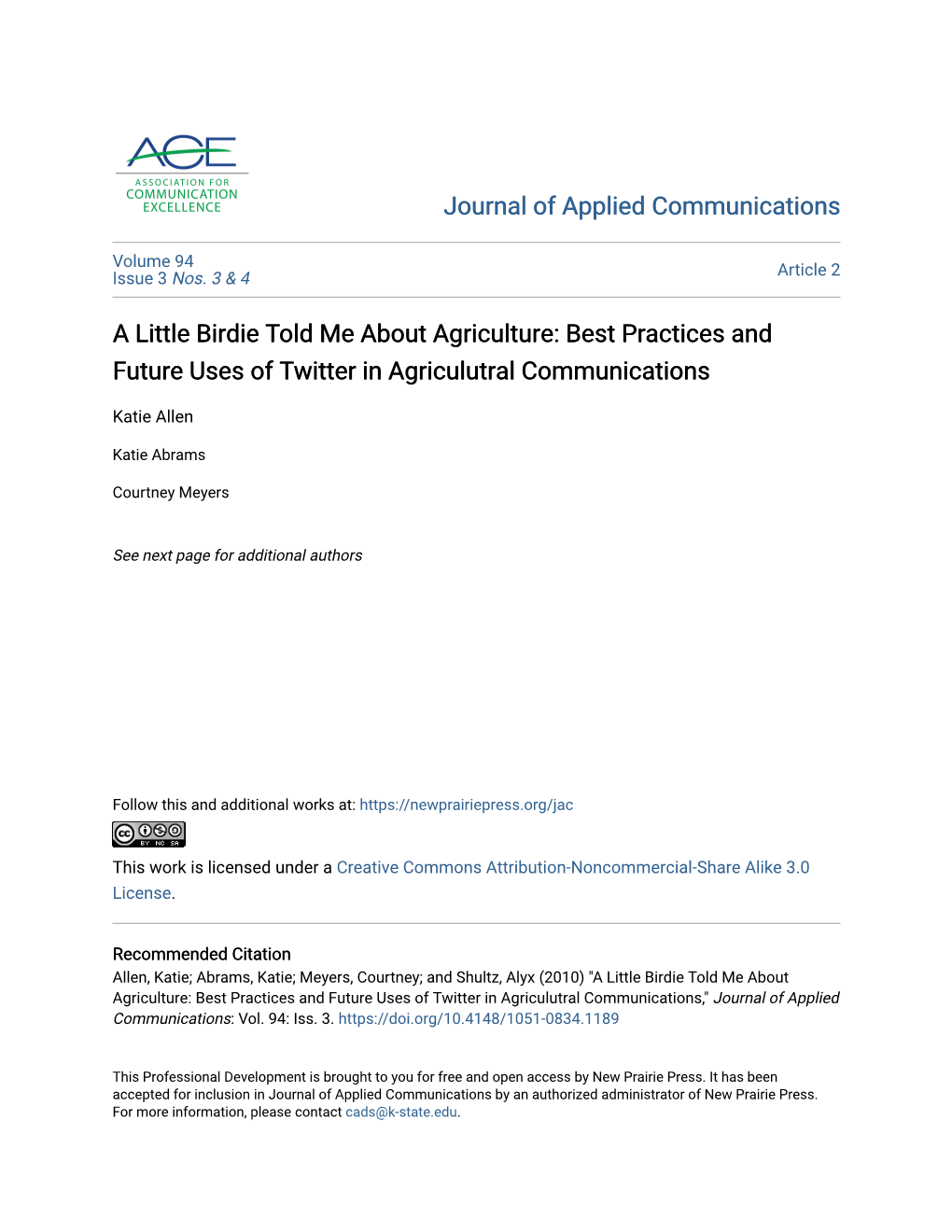 A Little Birdie Told Me About Agriculture: Best Practices and Future Uses of Twitter in Agriculutral Communications