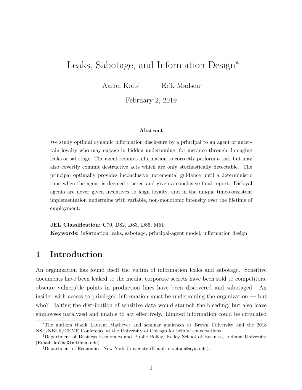 Leaks, Sabotage, and Information Design∗