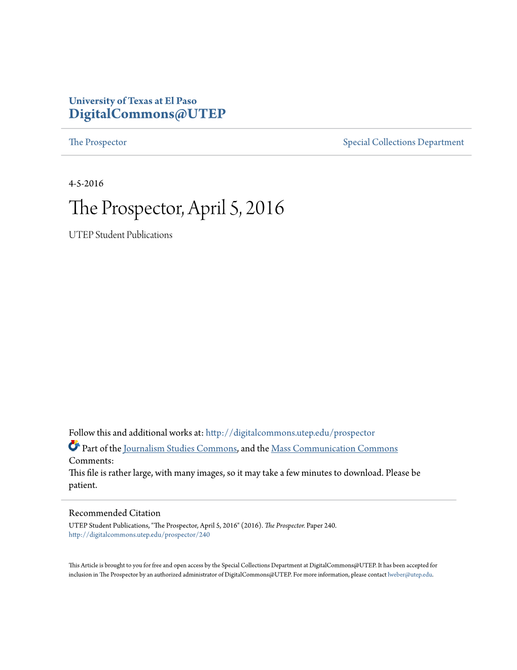 The Prospector, April 5, 2016