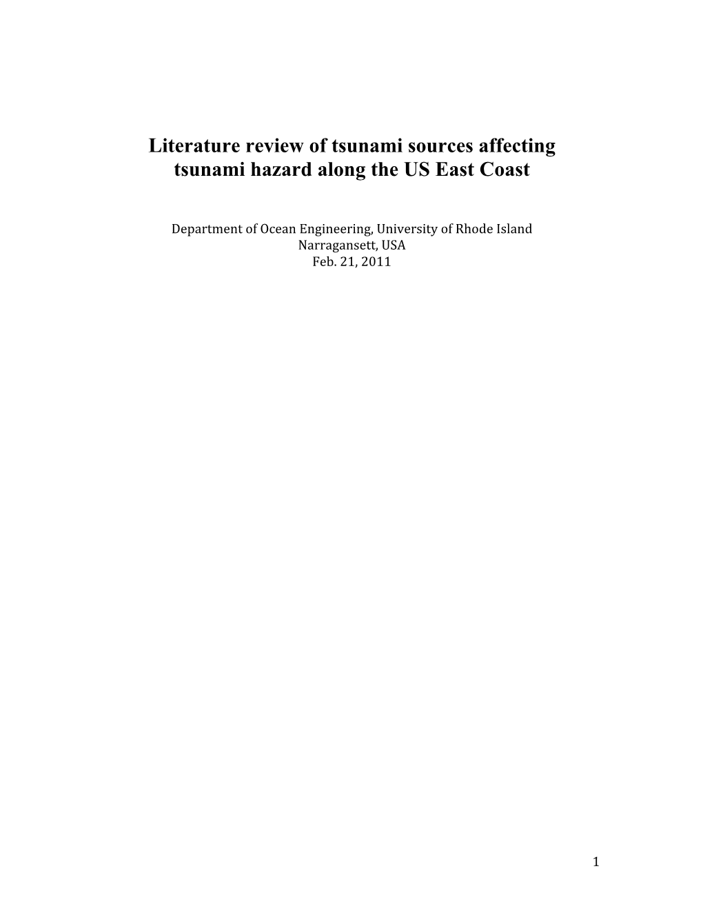 Literature Review of Tsunami Sources Affecting Tsunami Hazard Along the US East Coast