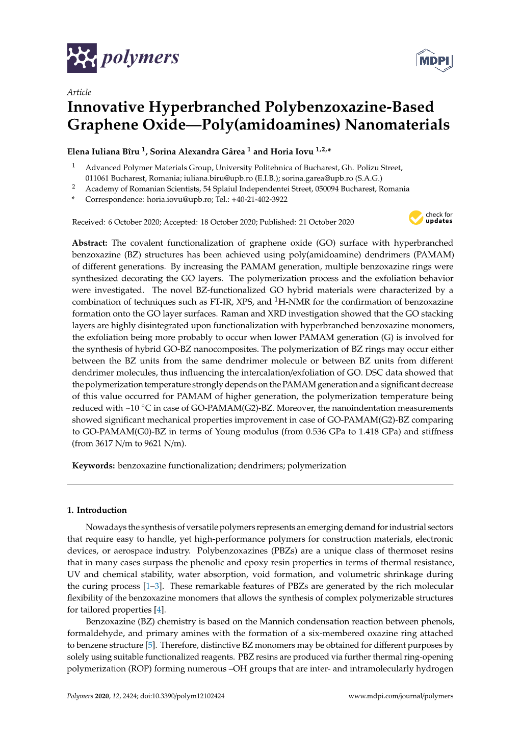 Innovative Hyperbranched Polybenzoxazine-Based Graphene Oxide—Poly(Amidoamines) Nanomaterials
