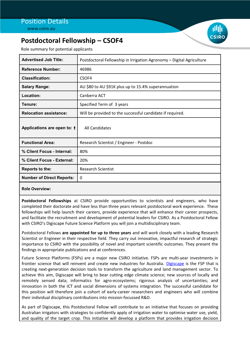 Position Details - Postdoctoral Fellowship - CSOF4 s3