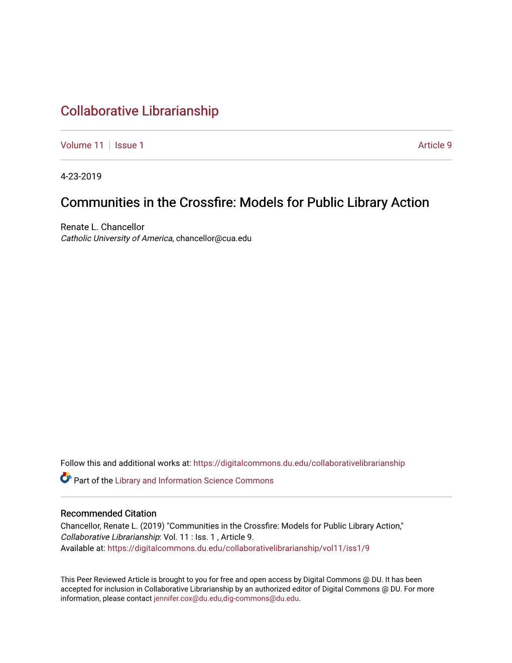Communities in the Crossfire: Models for Public Library Action