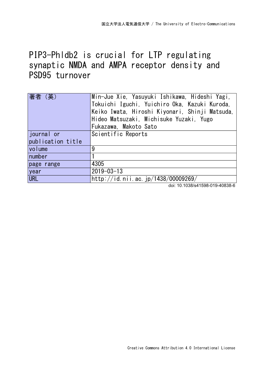 PIP3-Phldb2 Is Crucial for LTP Regulating Synaptic NMDA and AMPA Receptor Density and PSD95 Turnover