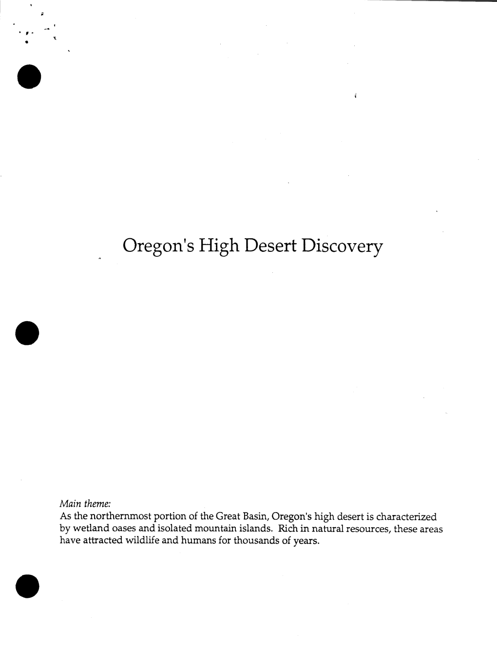 Oregon's High Desert Discovery