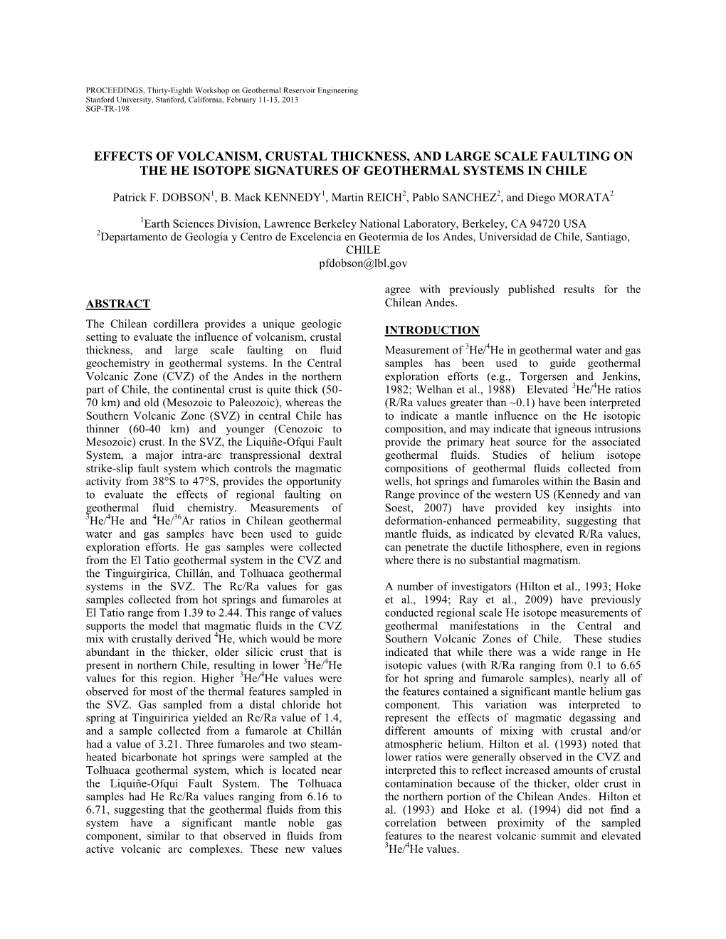 Effects of Volcanism, Crustal Thickness, and Large Scale Faulting on the He Isotope Signatures of Geothermal Systems in Chile