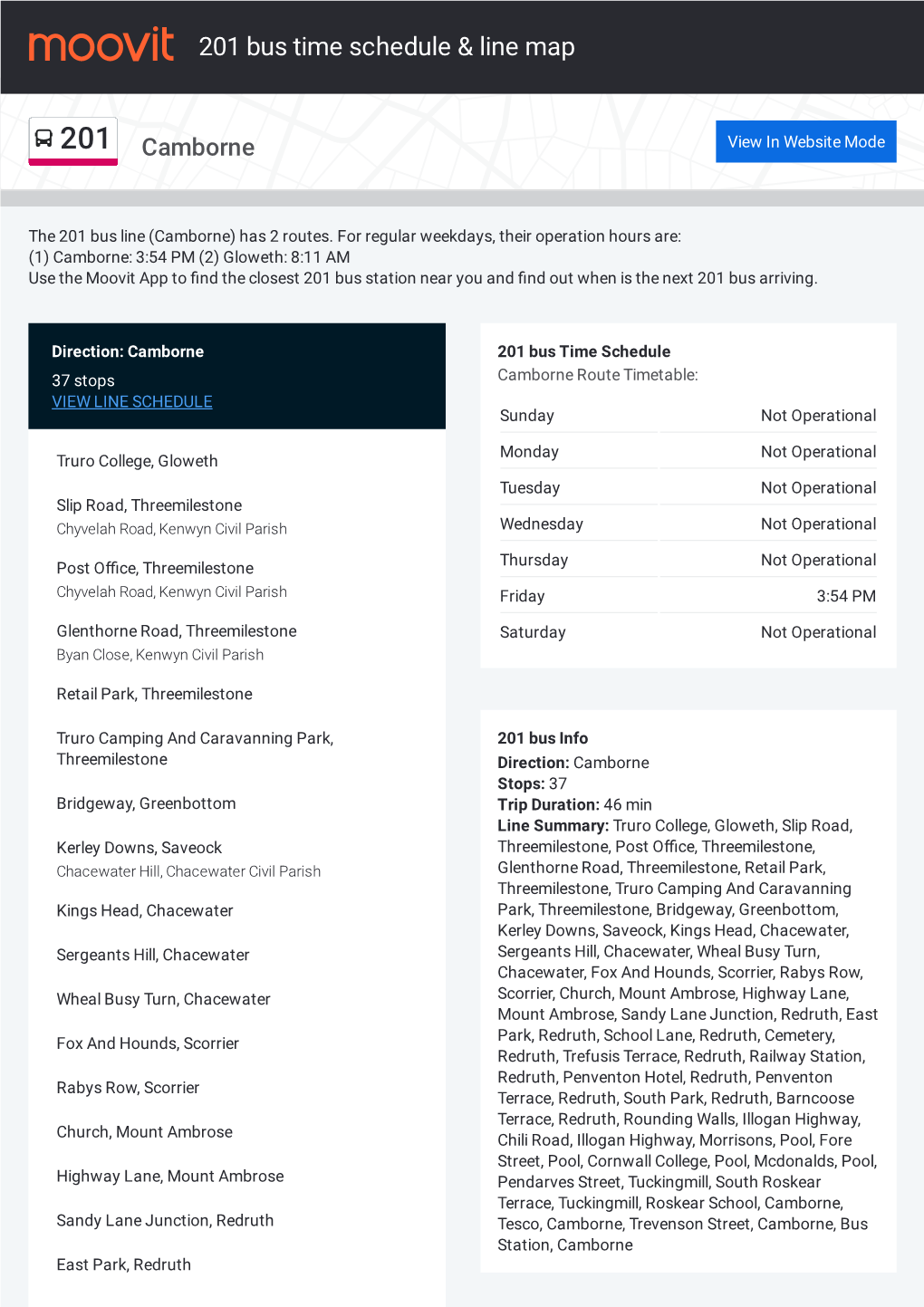 201 Bus Time Schedule & Line Route