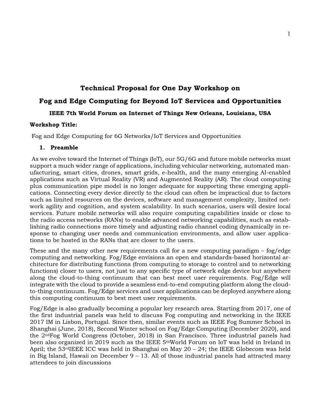 Technical Proposal for One Day Workshop on Fog and Edge