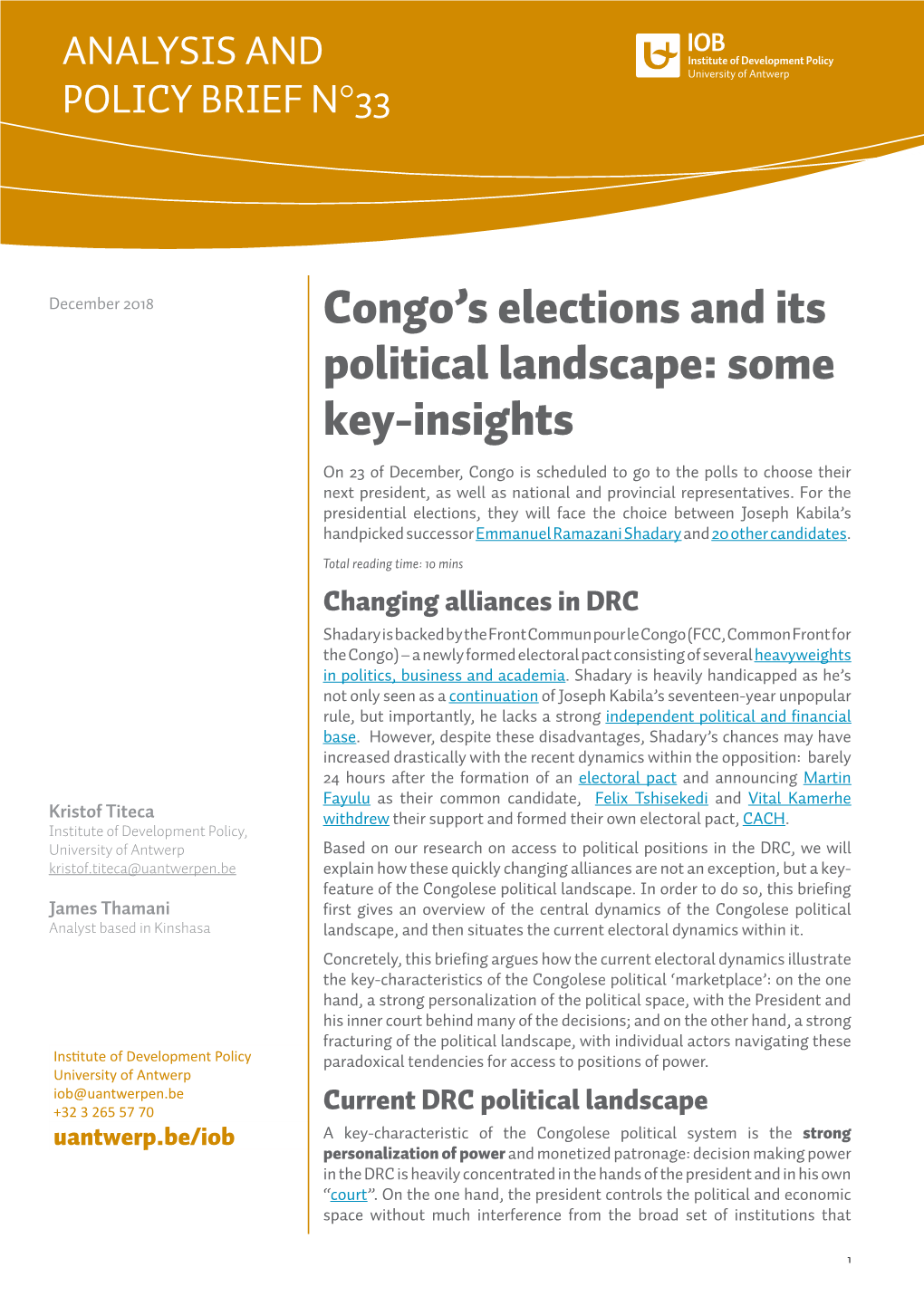 Congo's Elections and Its Political Landscape: Some Key-Insights