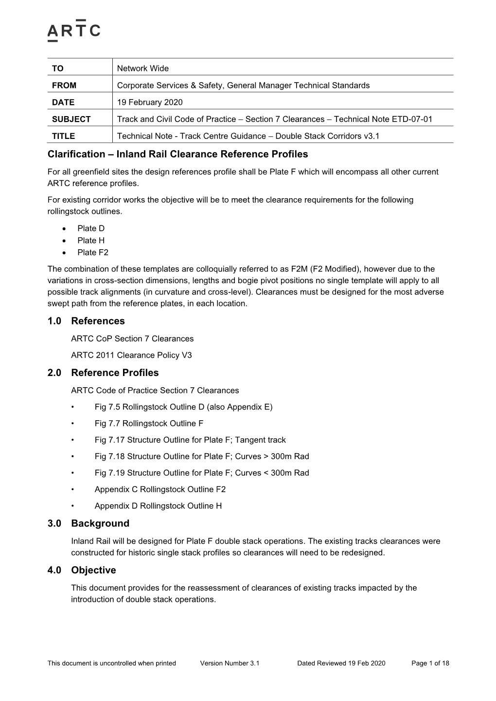 Track Centre Guidance – Double Stack Corridors V3.1 Clarification – Inland Rail Clearance Reference Profiles