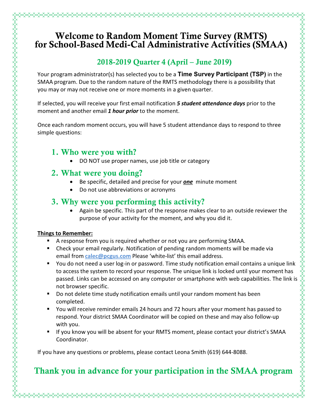 Welcome to Random Moment Time Survey (RMTS) for School-Based Medi-Cal Administrative Activities (SMAA)