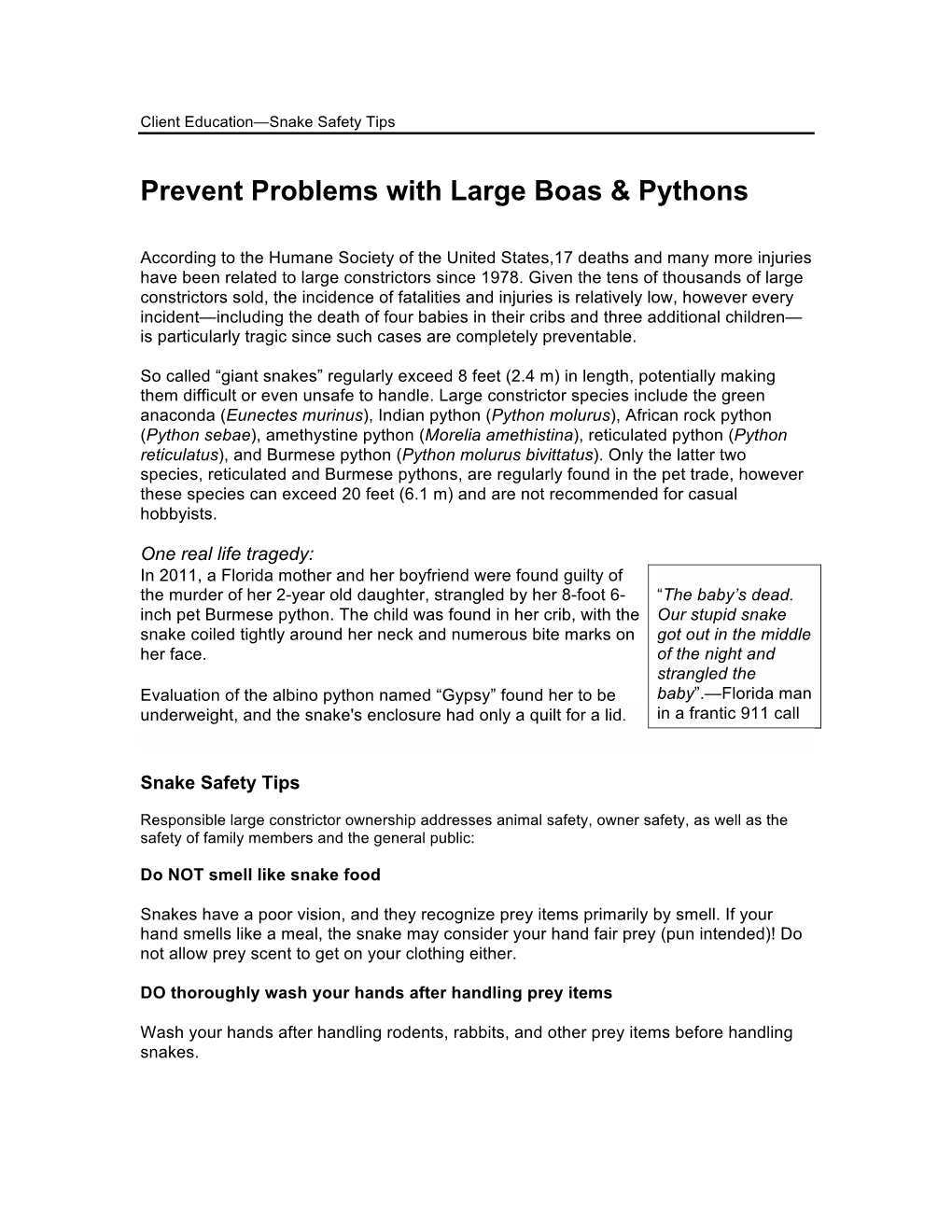 Prevent Problems with Large Boas & Pythons