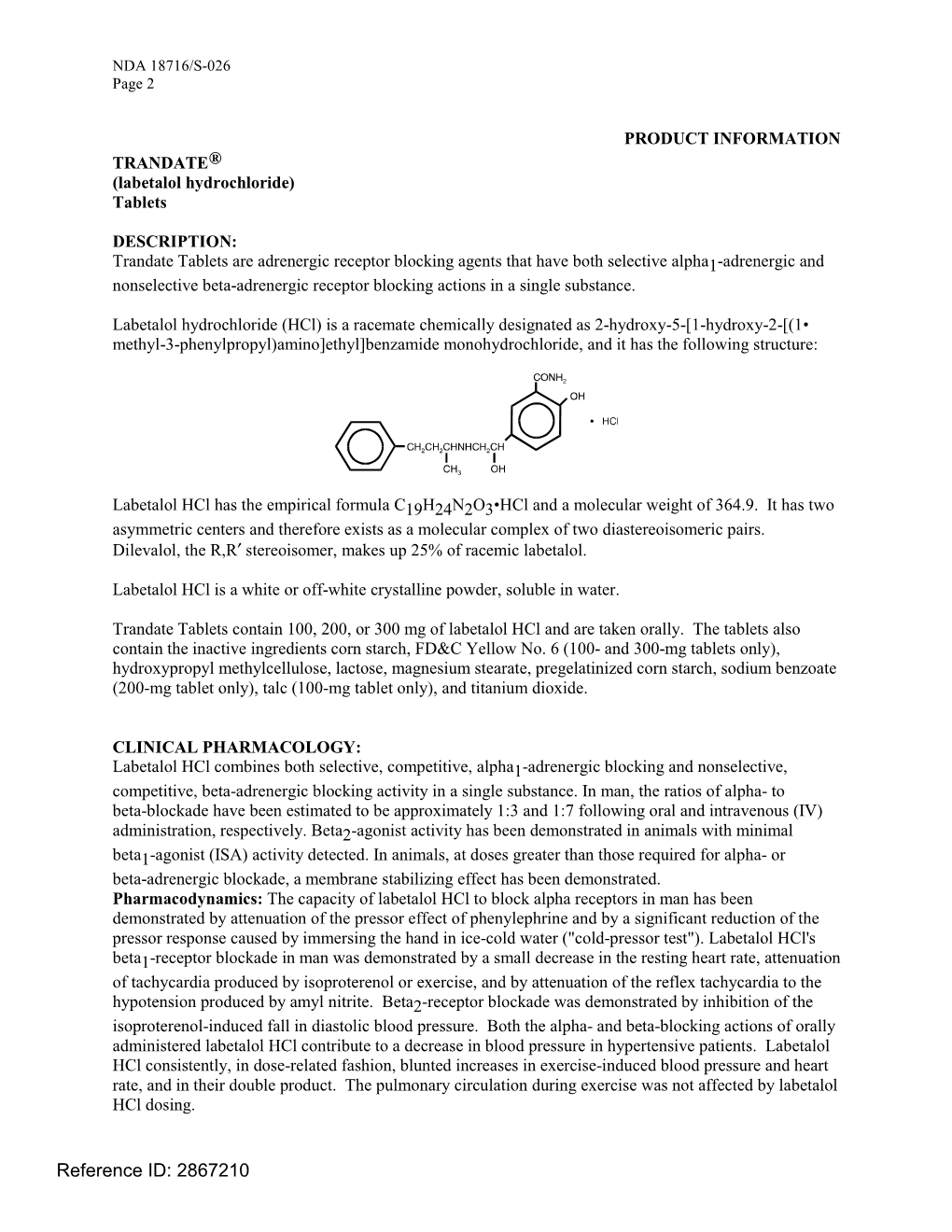 TRANDATE® (Labetalol Hydrochloride) Tablets