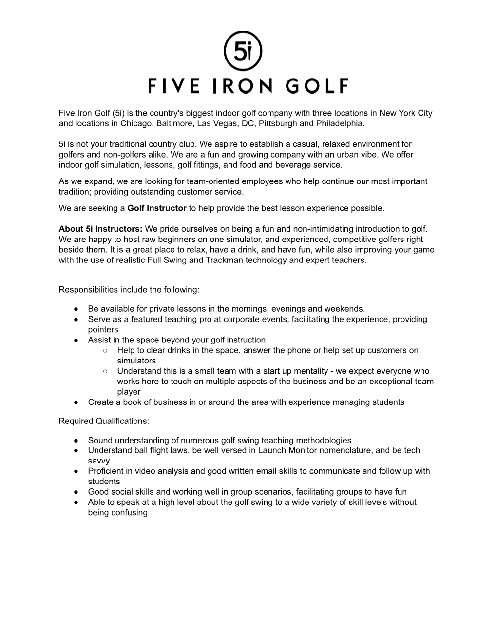 Golf Instructor Job Description