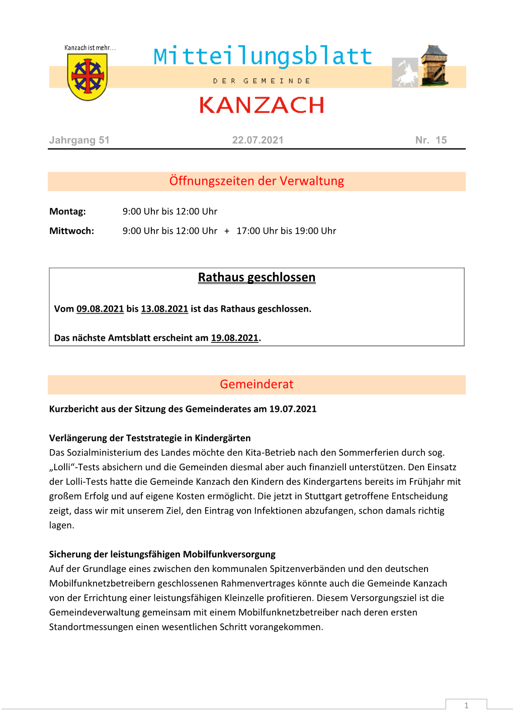 Öffnungszeiten Der Verwaltung Rathaus Geschlossen Gemeinderat