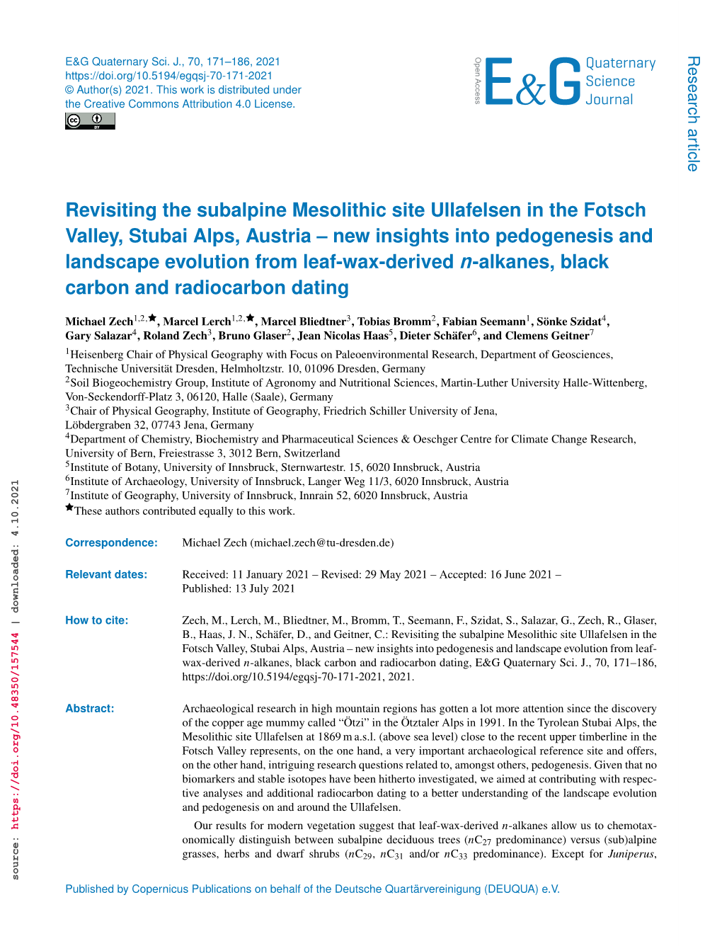 Revisiting the Subalpine Mesolithic Site Ullafelsen in the Fotsch Valley, Stubai Alps