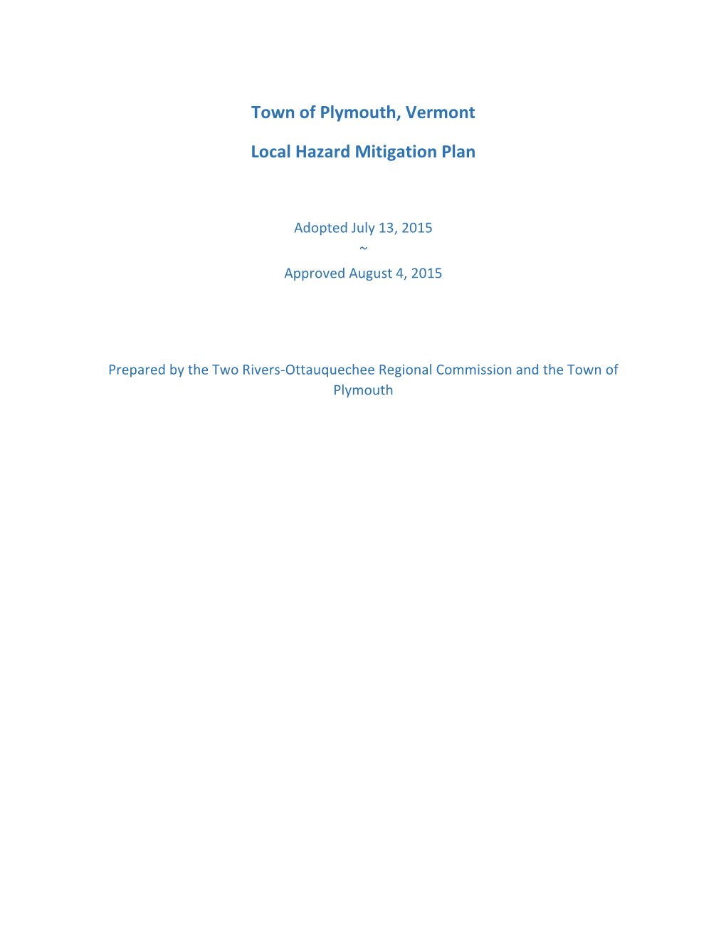 Town of Plymouth, Vermont Local Hazard Mitigation Plan