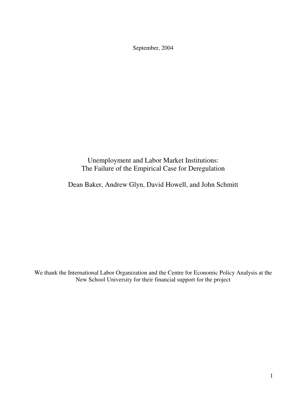 Unemployment and Labor Market Institutions: the Failure of the Empirical Case for Deregulation