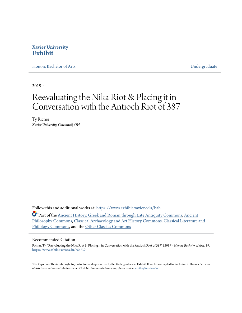 Reevaluating the Nika Riot & Placing It in Conversation with the Antioch