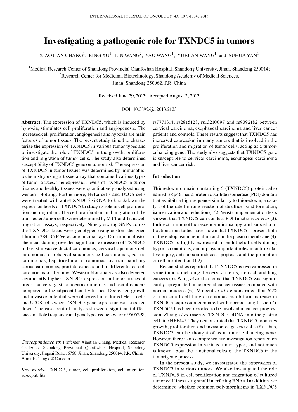 Investigating a Pathogenic Role for TXNDC5 in Tumors