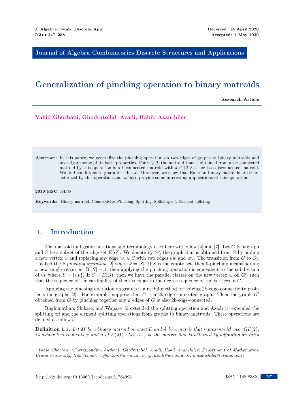 Generalization of Pinching Operation to Binary Matroids