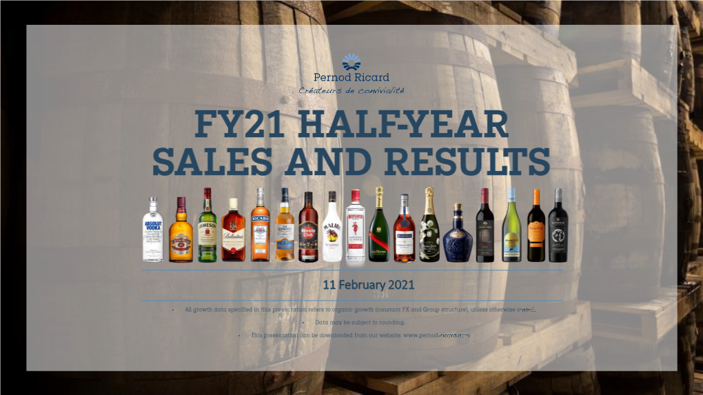 Pernod Ricard Sales and Results H1 FY21