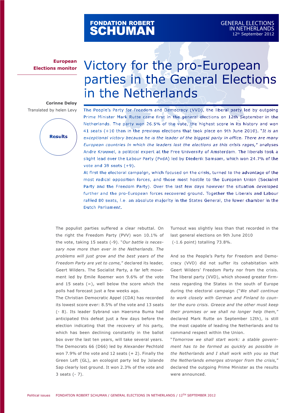 GENERAL ELECTIONS in NETHERLANDS 12Th September 2012