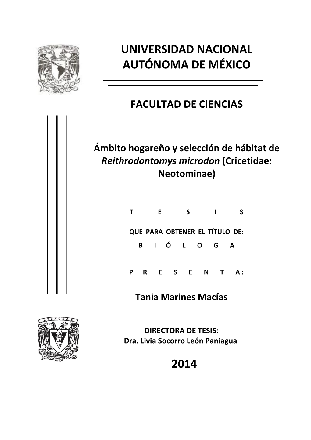 TESIS: Ámbito Hogareño Y Selección De Hábitat De Reithrodontomys