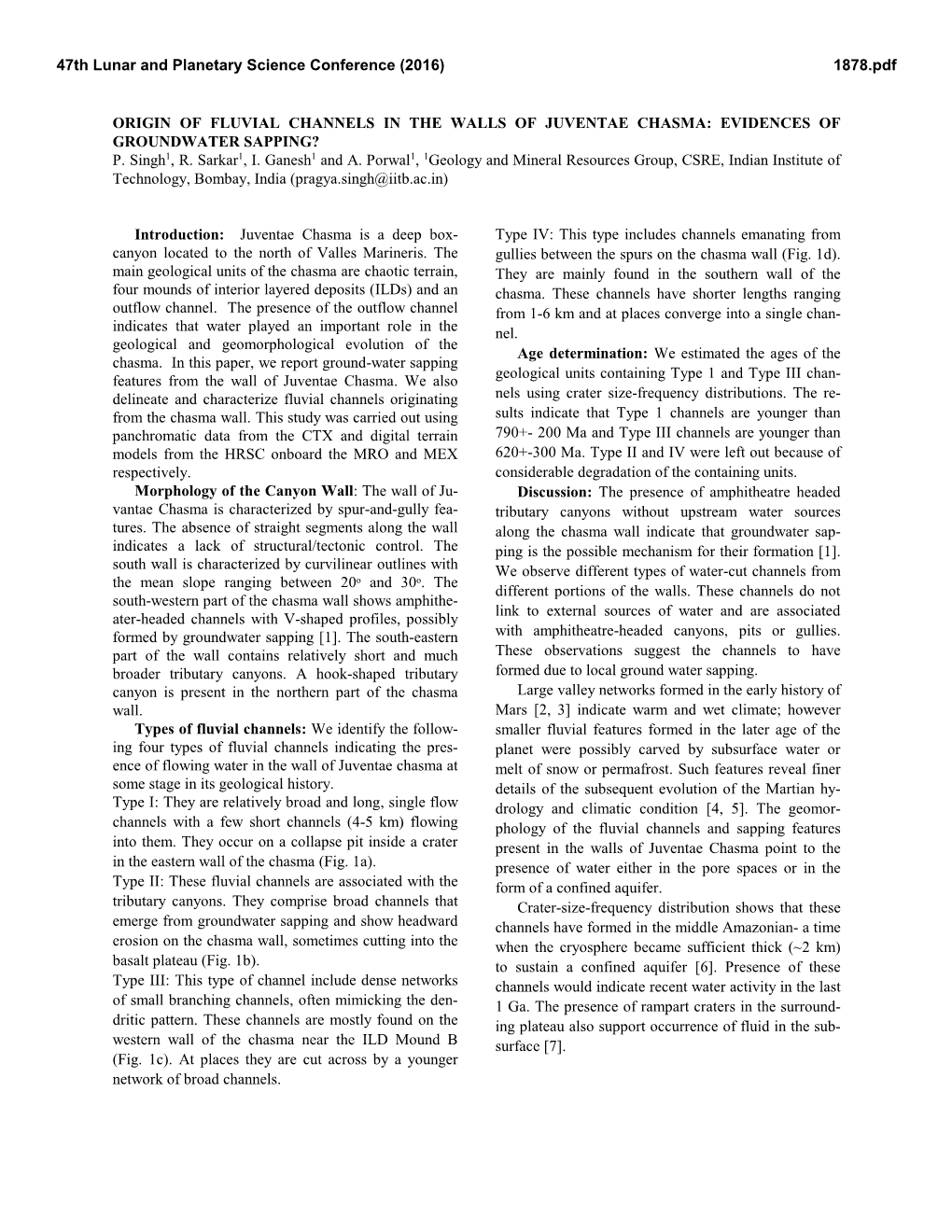 Origin of Fluvial Channels in the Walls of Juventae Chasma: Evidences of Groundwater Sapping? P