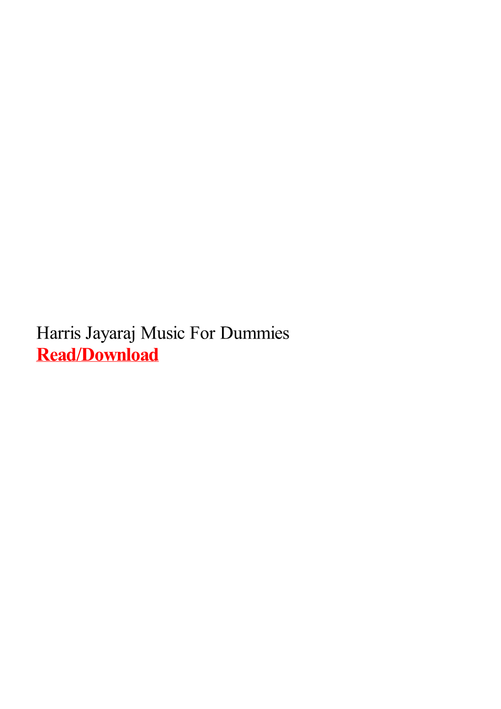 Harris Jayaraj Music for Dummies