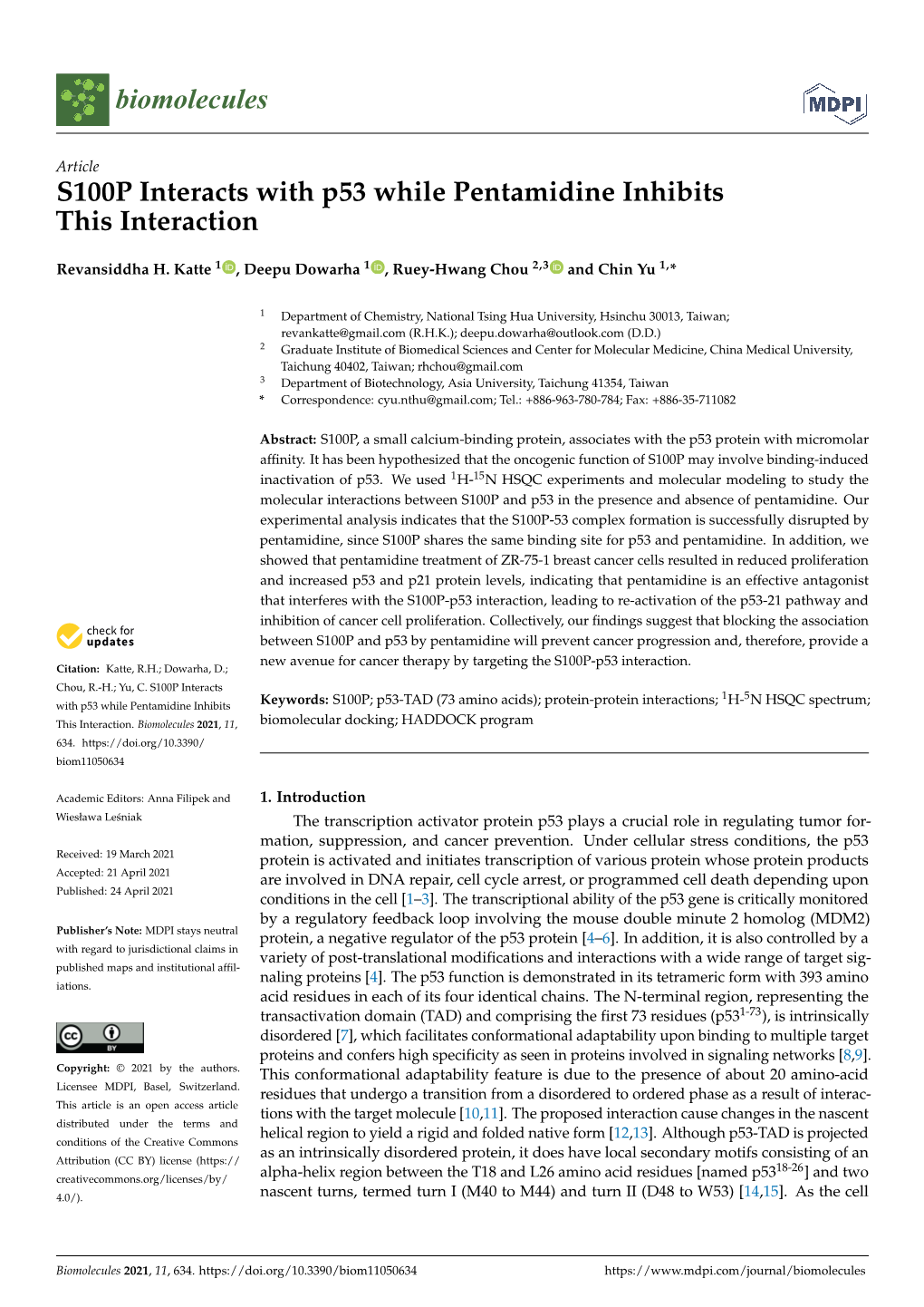 S100P Interacts with P53 While Pentamidine Inhibits This Interaction