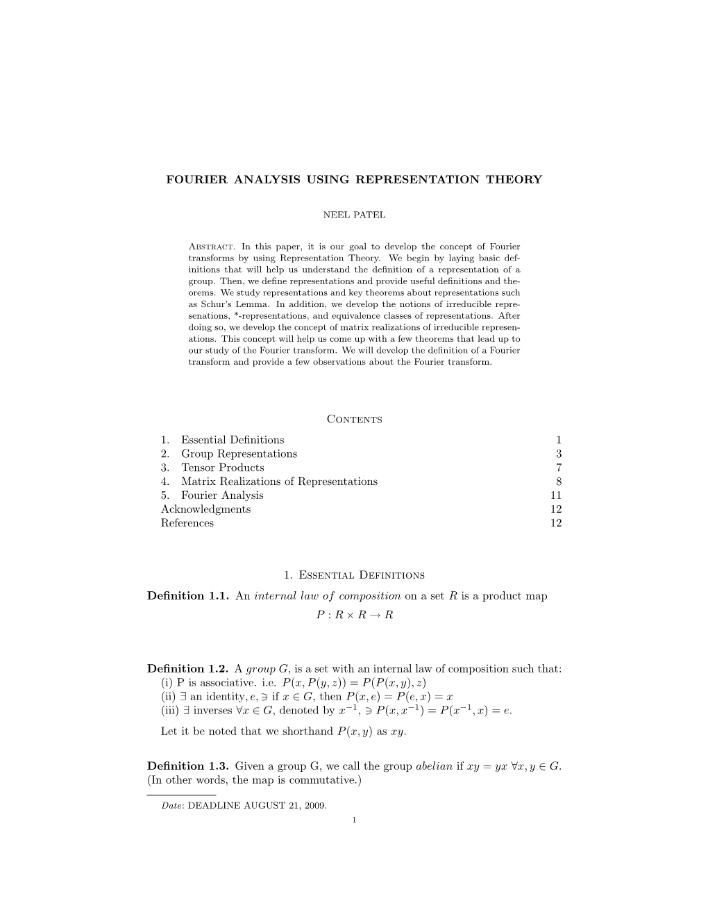 Fourier Analysis Using Representation Theory