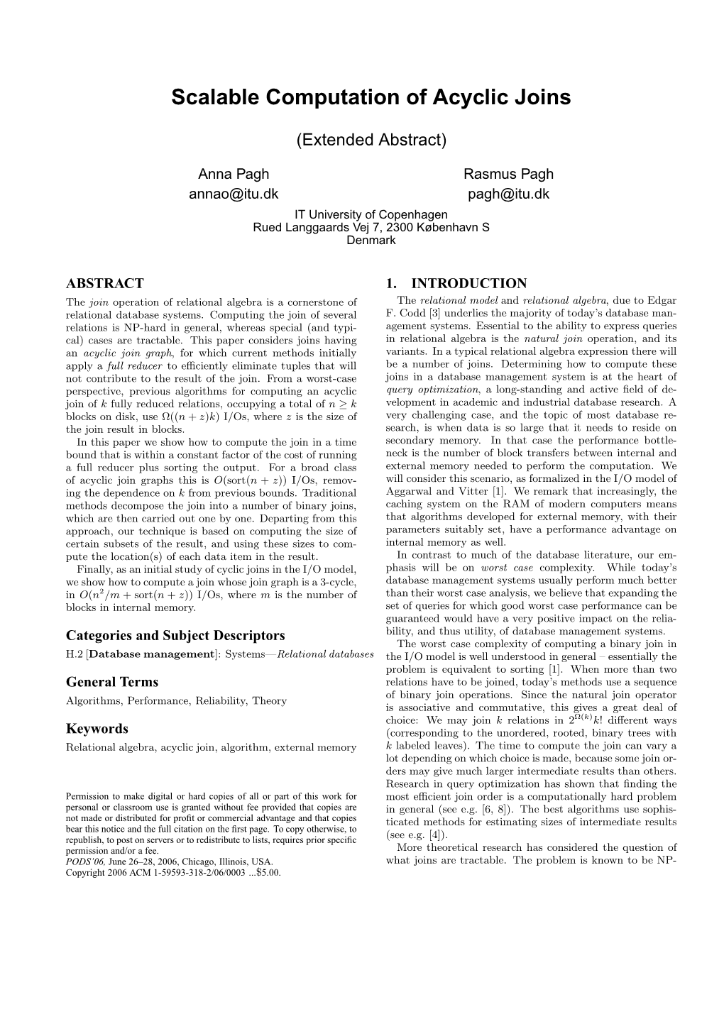 Scalable Computation of Acyclic Joins