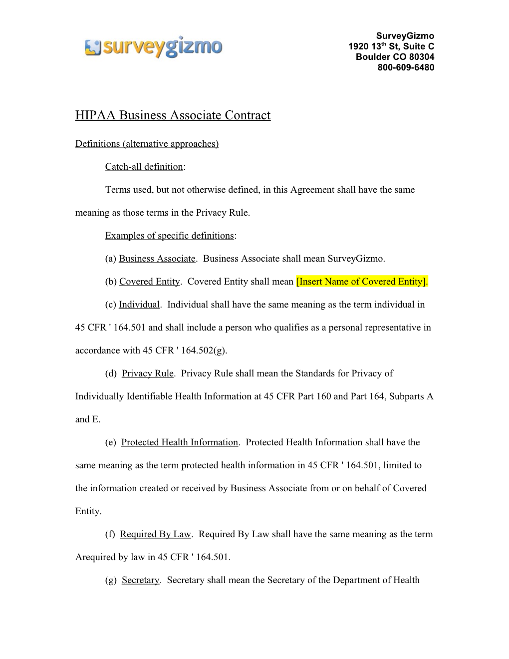 HIPAA Business Associate Contract