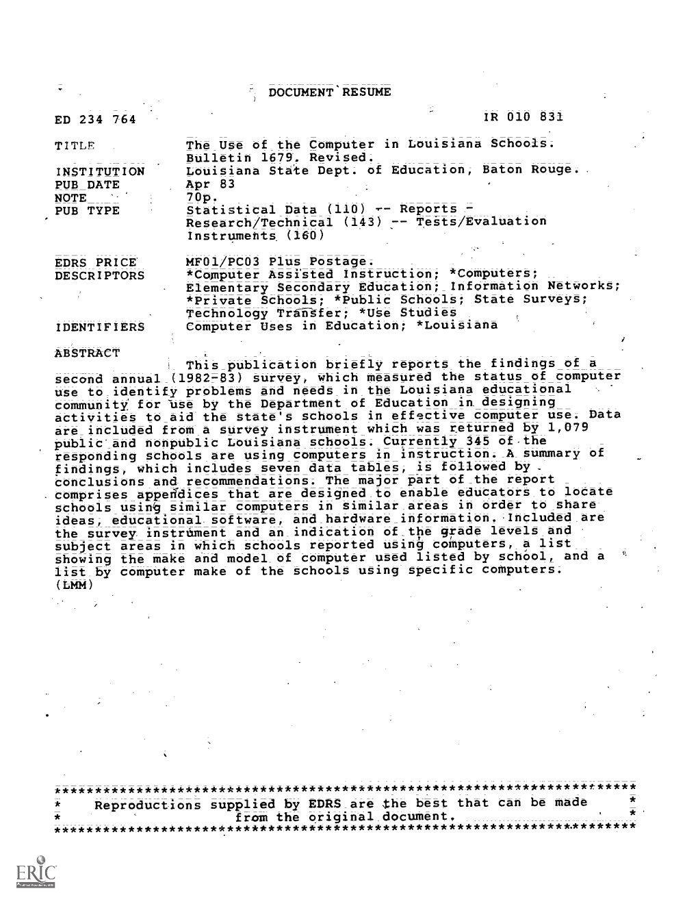 Survey, Which Measured the Status of Computer Community for Use