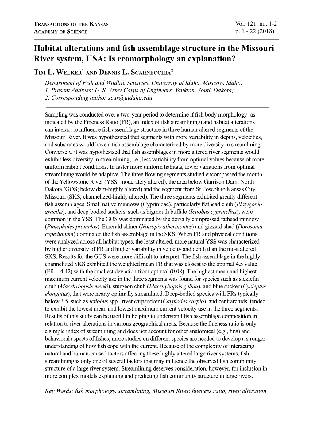 Habitat Alterations and Fish Assemblage Structure in the Missouri River System, USA: Is Ecomorphology an Explanation?