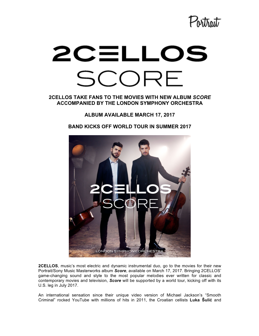 2Cellos Take Fans to the Movies with New Album Score Accompanied by the London Symphony Orchestra