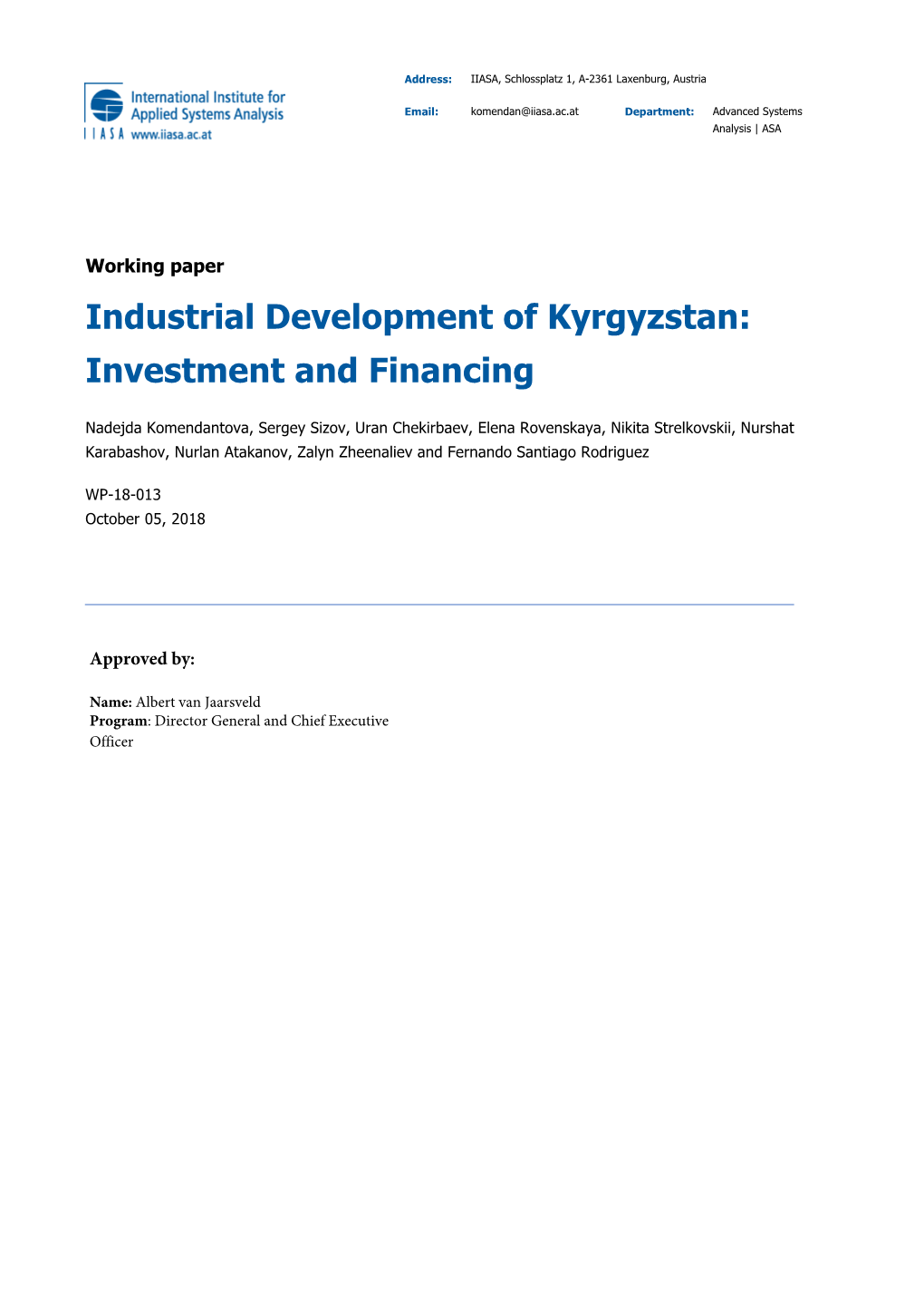 Industrial Development of Kyrgyzstan: Investment and Financing