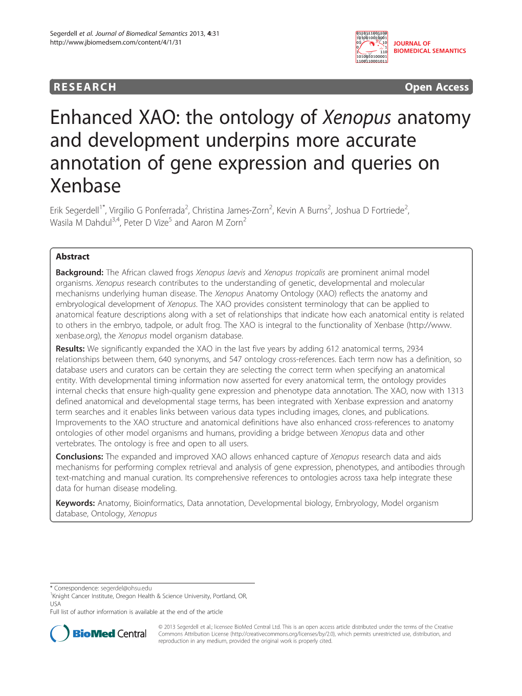 Enhanced XAO: the Ontology of Xenopus Anatomy And