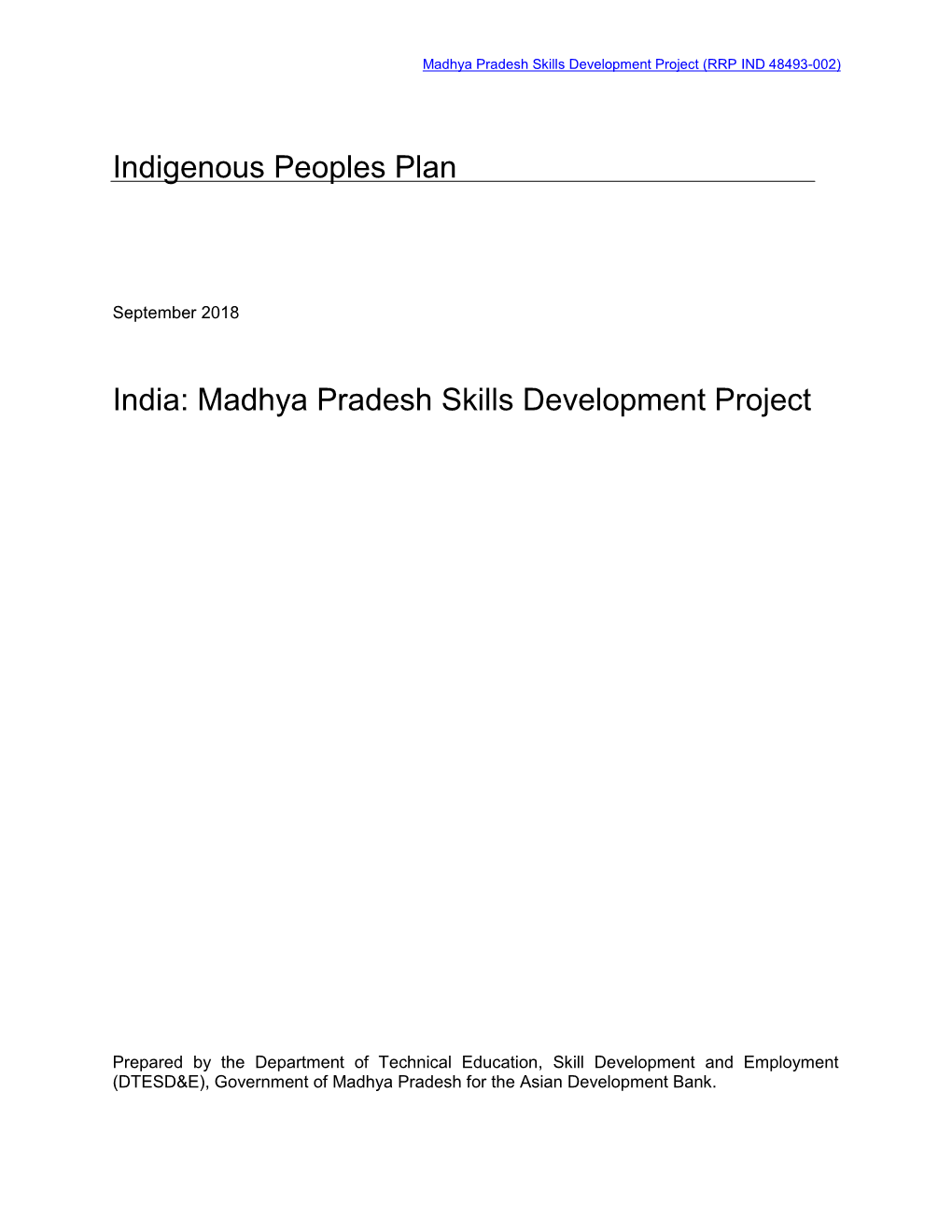 Madhya Pradesh Skills Development Project: Indigenous Peoples Plan