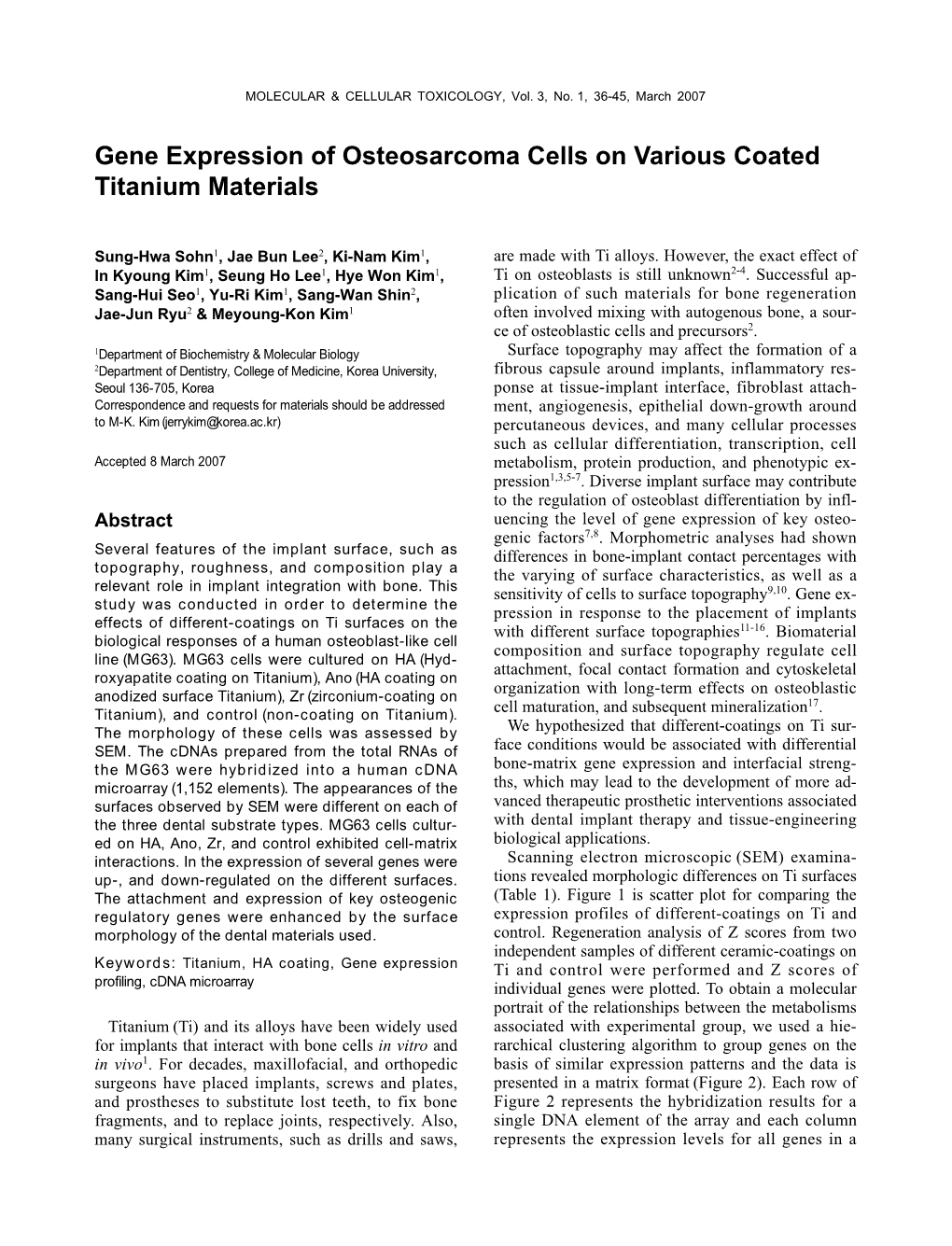 Gene Expression of Osteosarcoma Cells on Various Coated Titanium Materials