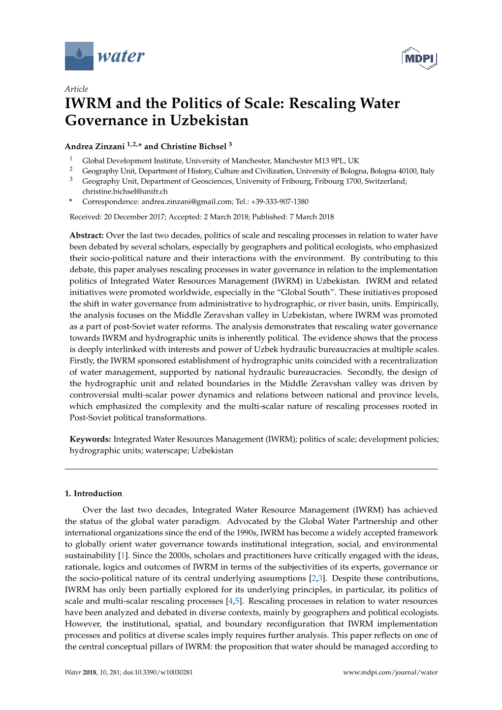 IWRM and the Politics of Scale: Rescaling Water Governance in Uzbekistan