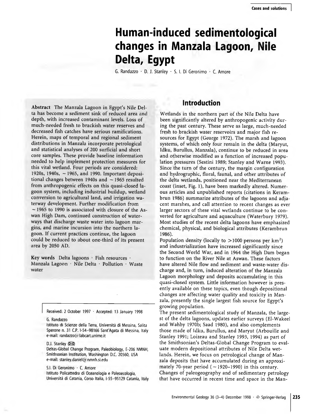 Human-Induced Sedímentologícal Changes in Manzala Lagoon, Nile Delta, Egypt