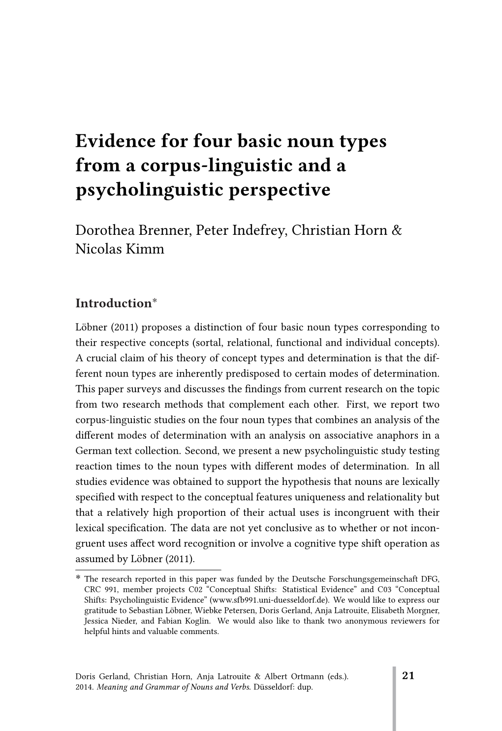 Evidence for Four Basic Noun Types from a Corpus-Linguistic and a Psycholinguistic Perspective