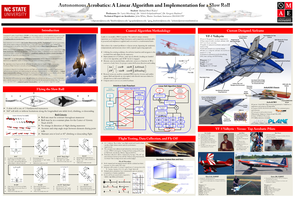 Autonomous Aerobatics: a Linear Algorithm and Implementation for a Slow Roll Student: Michael Brett Pearce1 Professors: Dr