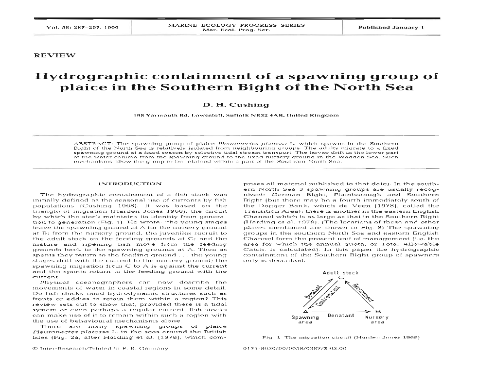 Hydrographic Containment of a Spawning Group of Plaice in the Southern Bight of the North Sea