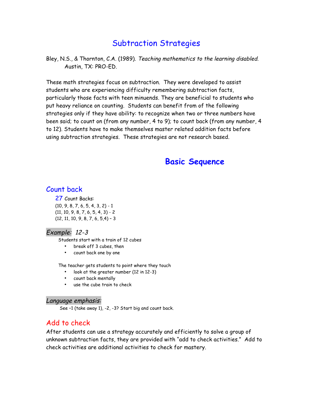 Subtraction Strategy