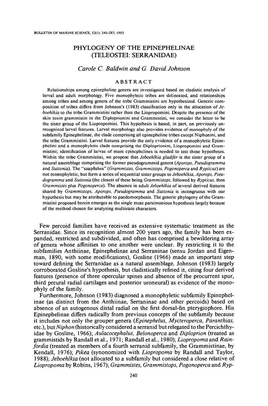 Phylogeny of the Epinephelinae (Teleostei: Serranidae)