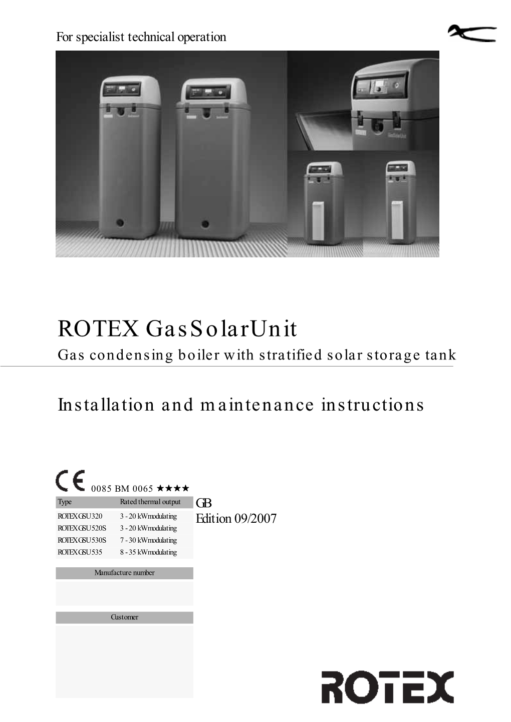 ROTEX Gassolarunit Gas Condensing Boiler with Stratified Solar Storage Tank