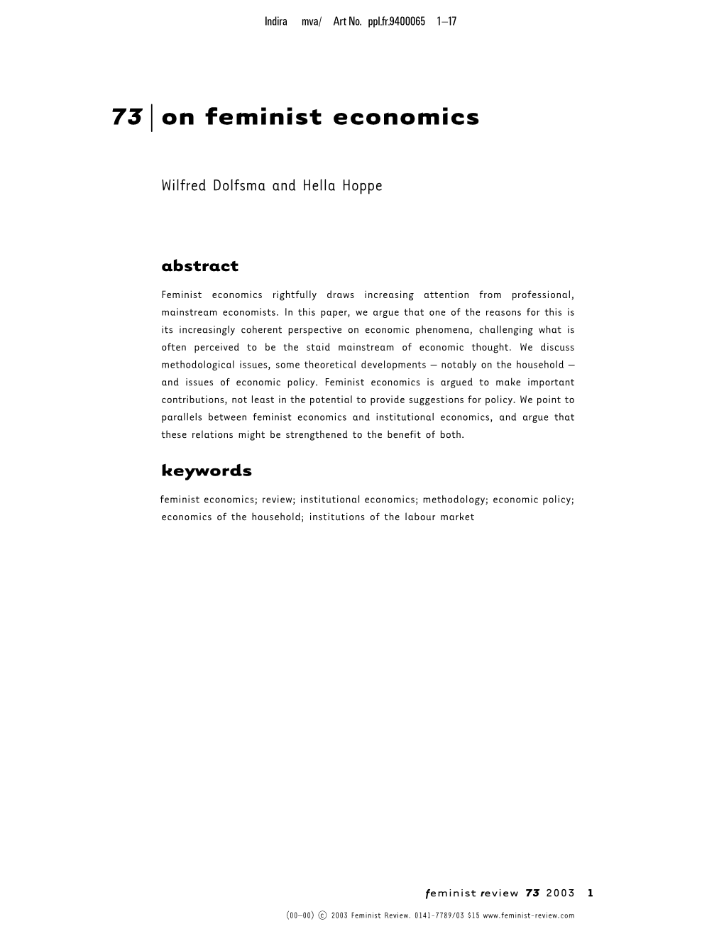 73 on Feminist Economics J